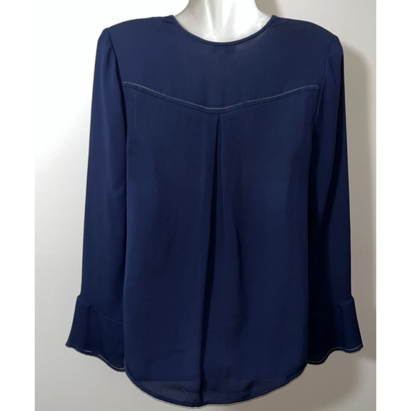 Joie Women's Top XS Blue Silk Vneck  Long Sleeve Flutter Bell Cuff Back Pleat - Picture 5 of 9